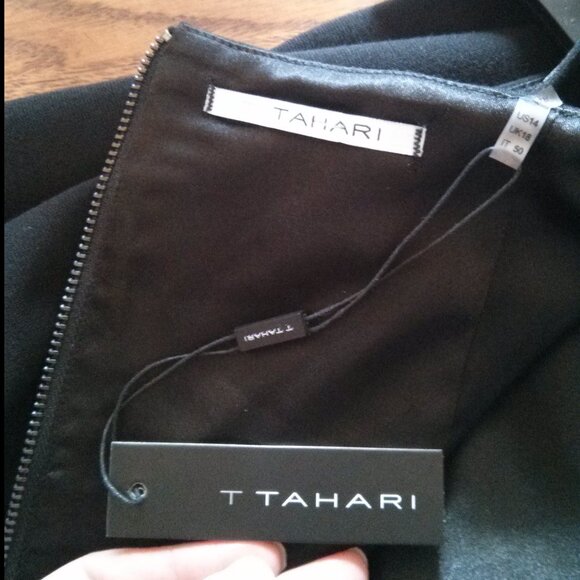 NWT Black Sheath Dress Slimming Blue Geometric Panel - Size 14 Office Chic Retro - Picture 3 of 10